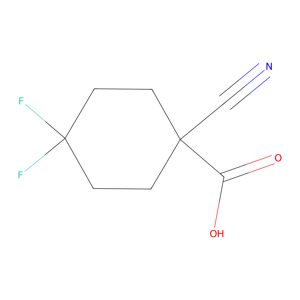 1-Cyano-4,4-difluorocyclohexane-1-carboxylic acid molecular structure, CAS 2947425-82-1