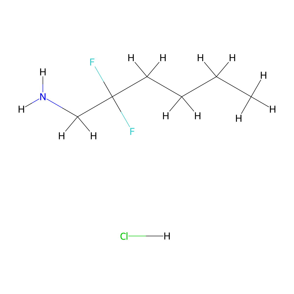 2,2-Difluorohexan-1-amine hydrochloride molecular structure, CAS 2947427-15-6