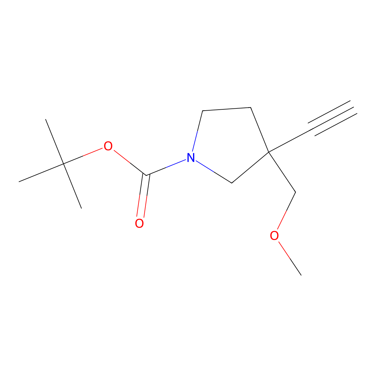 Tert-butyl 3-ethynyl-3-(methoxymethyl)pyrrolidine-1-carboxylate molecular structure, CAS 2947427-24-7