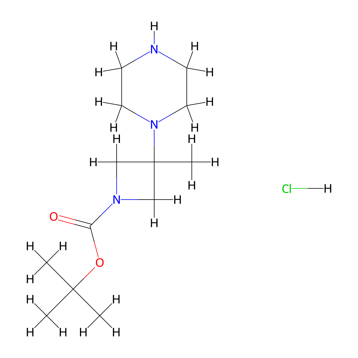 Tert-butyl 3-methyl-3-(piperazin-1-yl)azetidine-1-carboxylate hydrochloride molecular structure, CAS 2947427-83-8