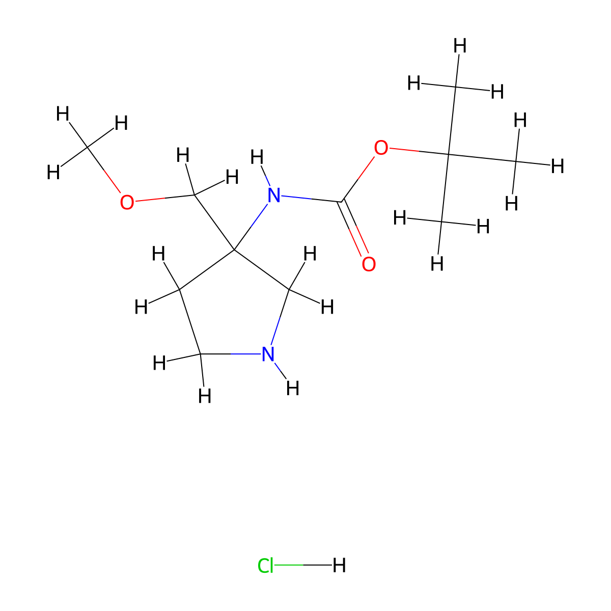 tert-butyl N-[3-(methoxymethyl)pyrrolidin-3-yl]carbamate hydrochloride molecular structure, CAS 2947427-90-7