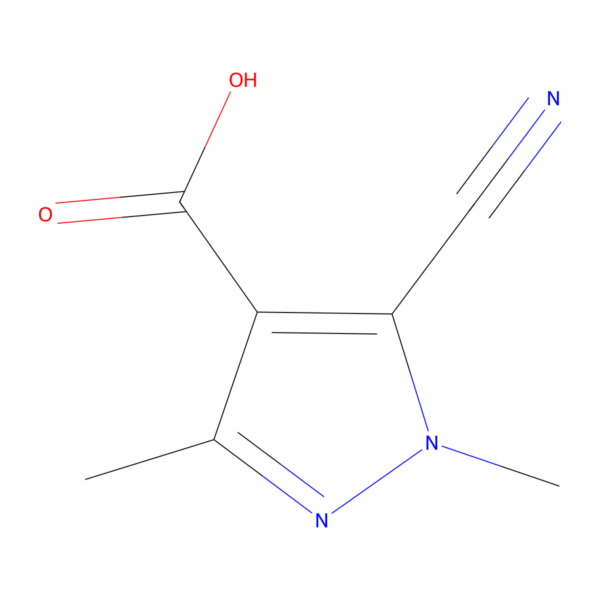 5-cyano-1,3-dimethyl-1H-pyrazole-4-carboxylic acid molecular structure, CAS 2947428-30-8