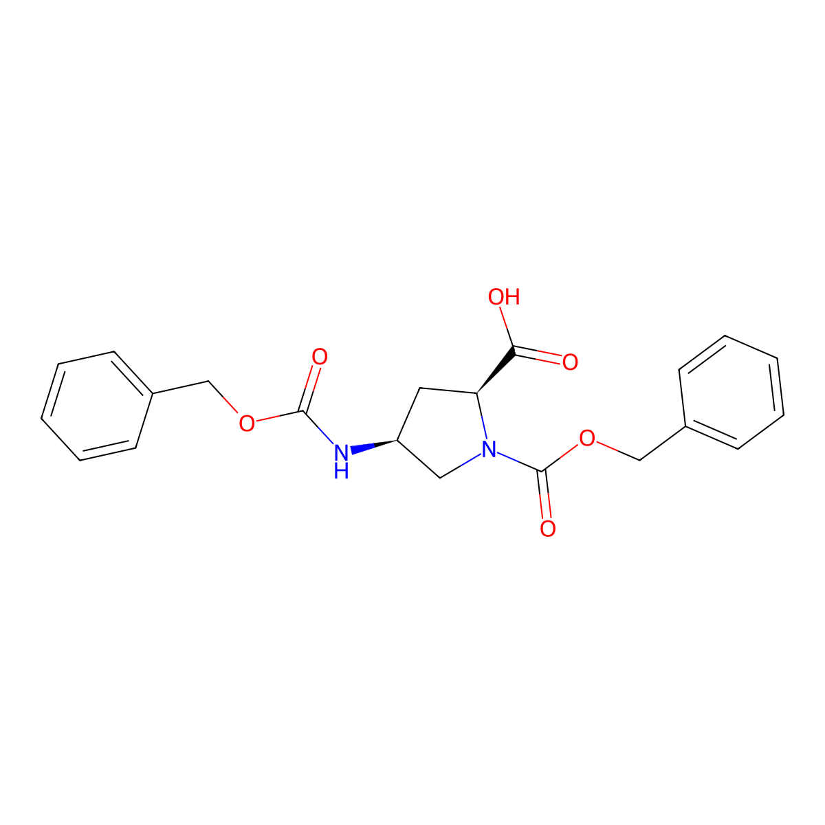 (2S,4S)-1-((Benzyloxy)carbonyl)-4-(((benzyloxy)carbonyl)amino)pyrrolidine-2-carboxylic acid molecular structure, CAS 29475-98-7