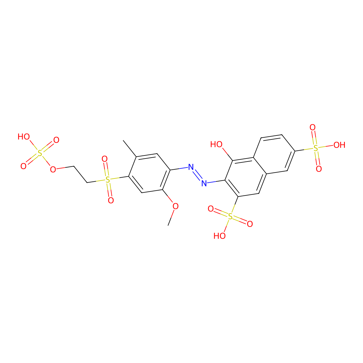 4-Hydroxy-3-((2-methoxy-5-methyl-4-((2-(sulphooxy)ethyl)sulphonyl)phenyl)azo)naphthalene-2,7-disulphonic acid molecular structure, CAS 29476-87-7