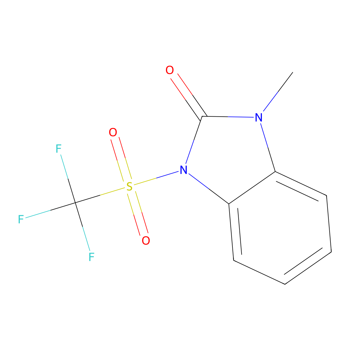 1-methyl-3-trifluoromethanesulfonyl-2,3-dihydro-1H-1,3-benzodiazol-2-one molecular structure, CAS 2948330-08-1
