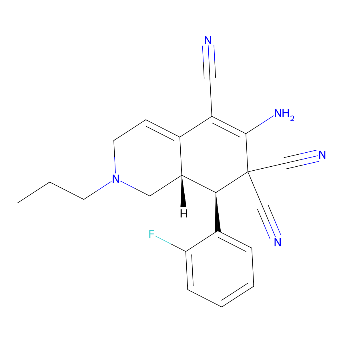 (8S,8aS)-6-amino-8-(2-fluorophenyl)-2-propyl-1,3,8,8a-tetrahydroisoquinoline-5,7,7-tricarbonitrile molecular structure, CAS 294842-45-8