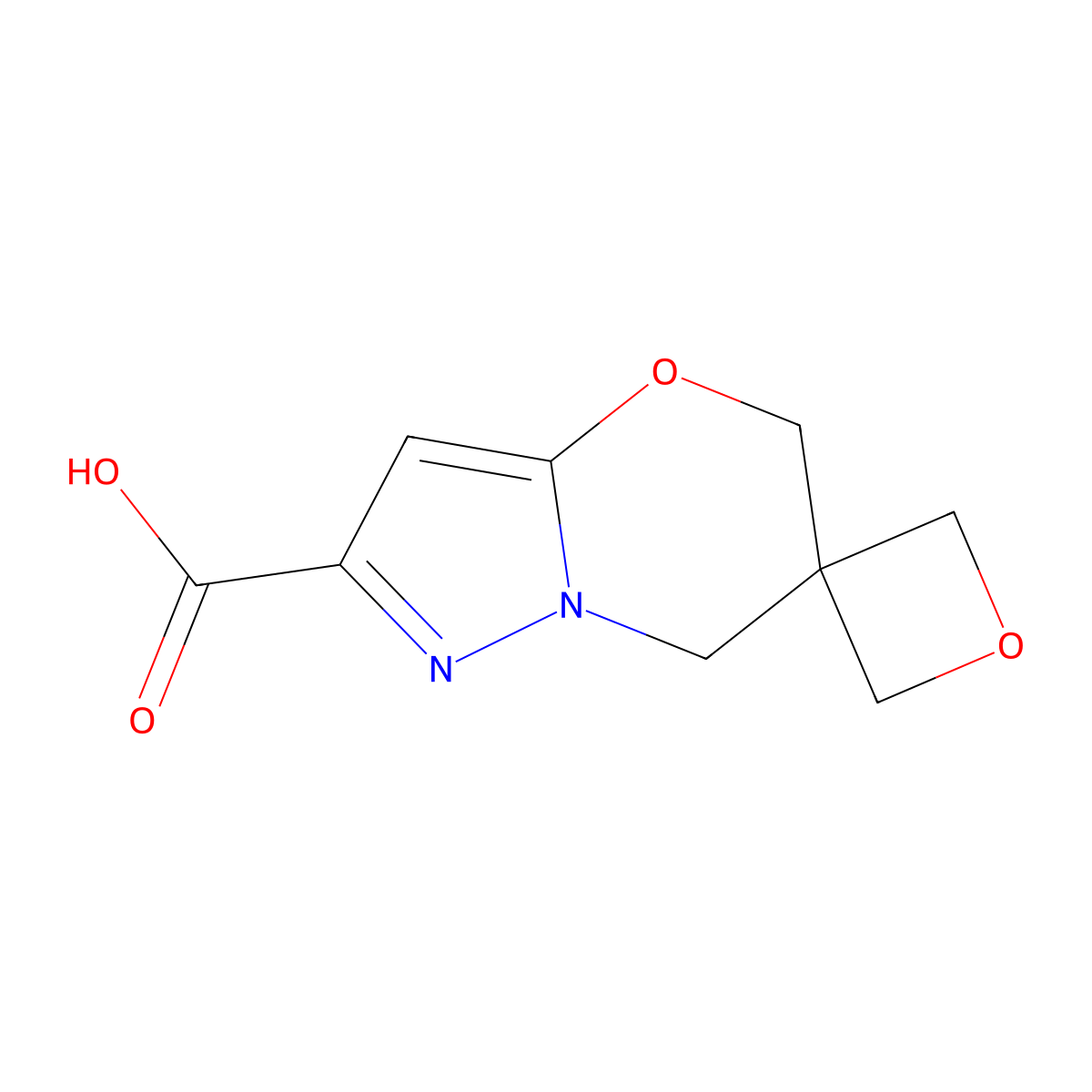 5',7'-Dihydrospiro[oxetane-3,6'-pyrazolo[3,2-b][1,3]oxazine]-2'-carboxylic acid molecular structure, CAS 2948441-21-0