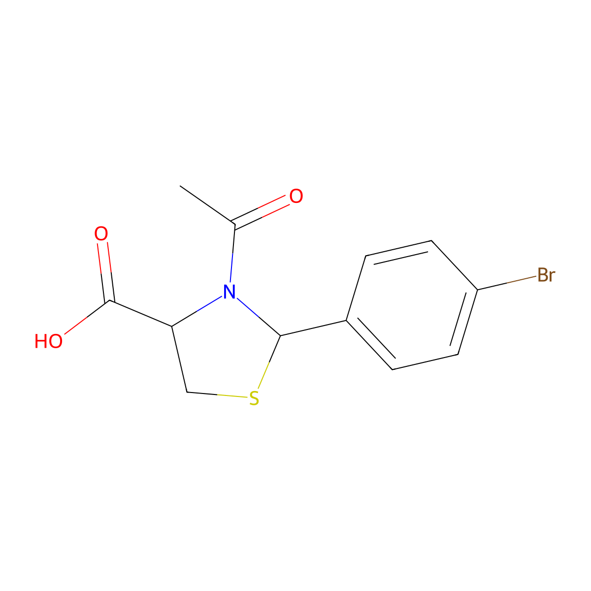 3-Acetyl-2-(4-bromophenyl)-1,3-thiazolidine-4-carboxylic acid molecular structure, CAS 294845-47-9