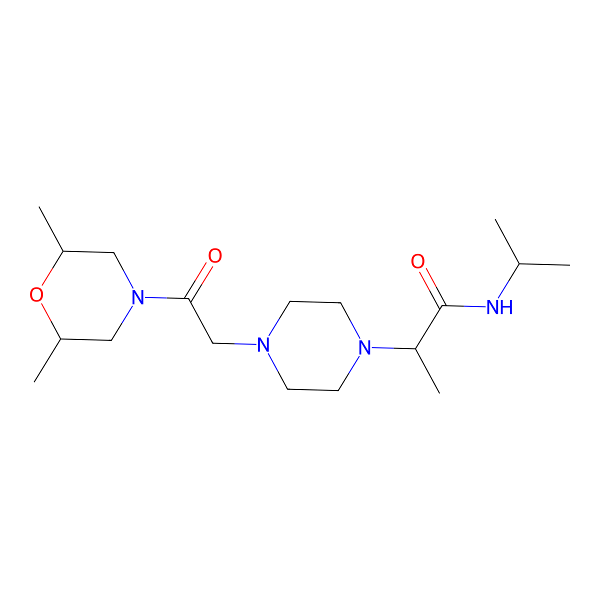 2-[4-[2-(2,6-dimethylmorpholin-4-yl)-2-oxoethyl]piperazin-1-yl]-N-propan-2-ylpropanamide molecular structure, CAS 2948454-64-4