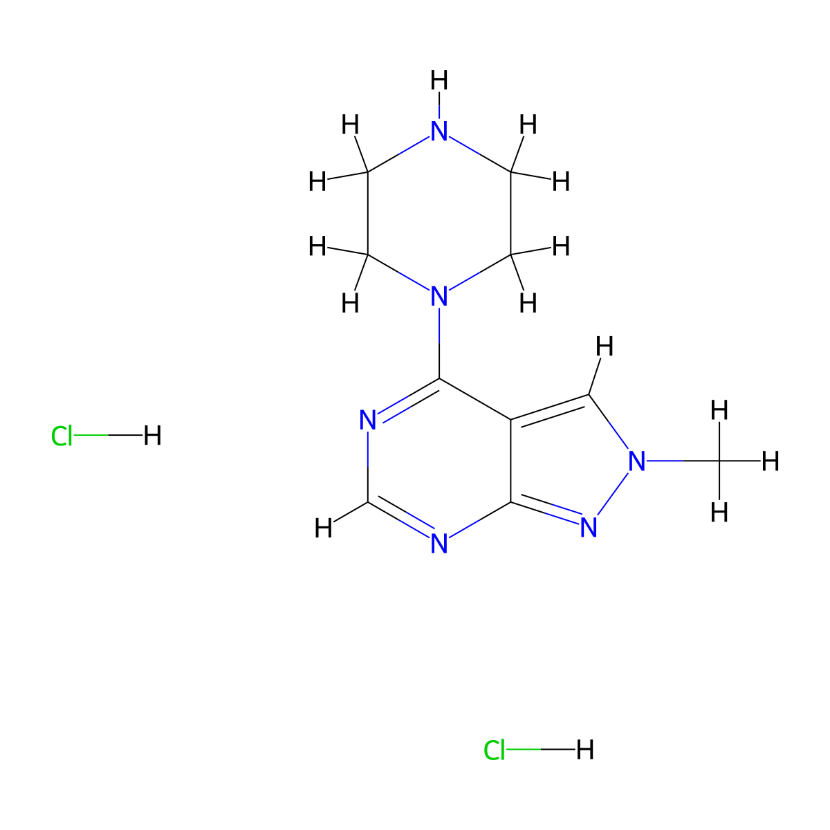 1-{2-methyl-2H-pyrazolo[3,4-d]pyrimidin-4-yl}piperazine dihydrochloride molecular structure, CAS 2948455-74-9