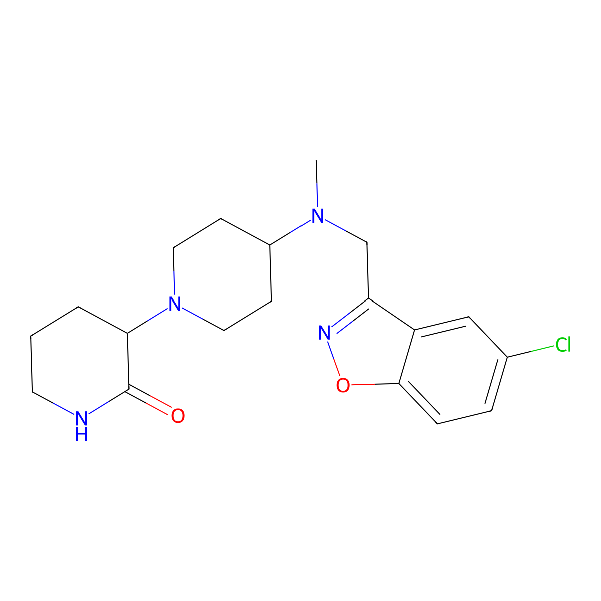3-[4-[(5-Chloro-1,2-benzoxazol-3-yl)methyl-methylamino]piperidin-1-yl]piperidin-2-one molecular structure, CAS 2948455-94-3