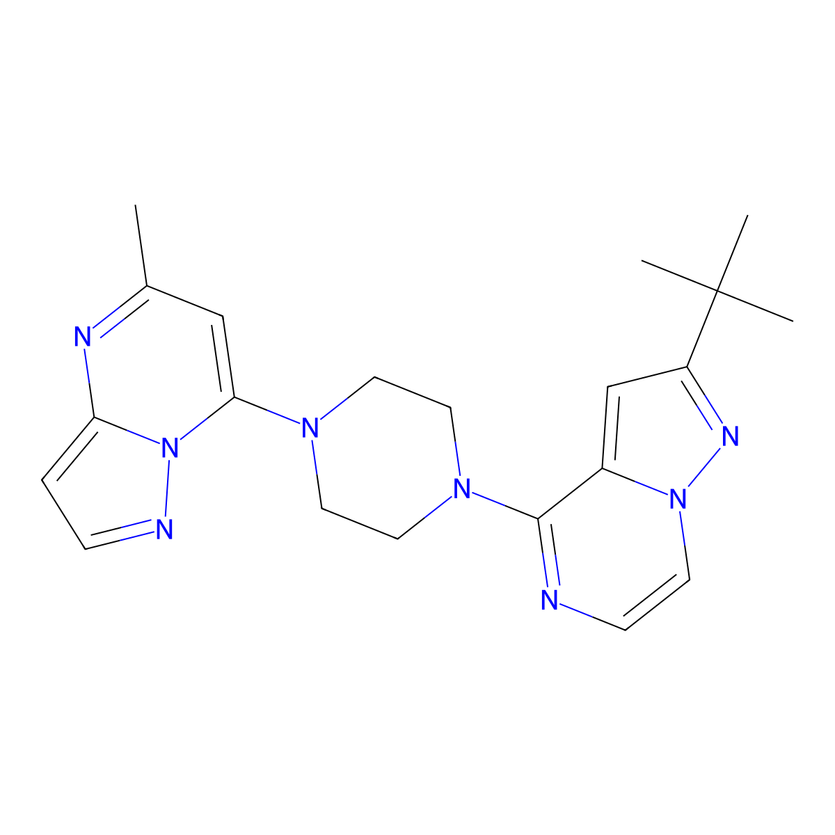 1-{2-Tert-butylpyrazolo[1,5-a]pyrazin-4-yl}-4-{5-methylpyrazolo[1,5-a]pyrimidin-7-yl}piperazine molecular structure, CAS 2948456-65-1