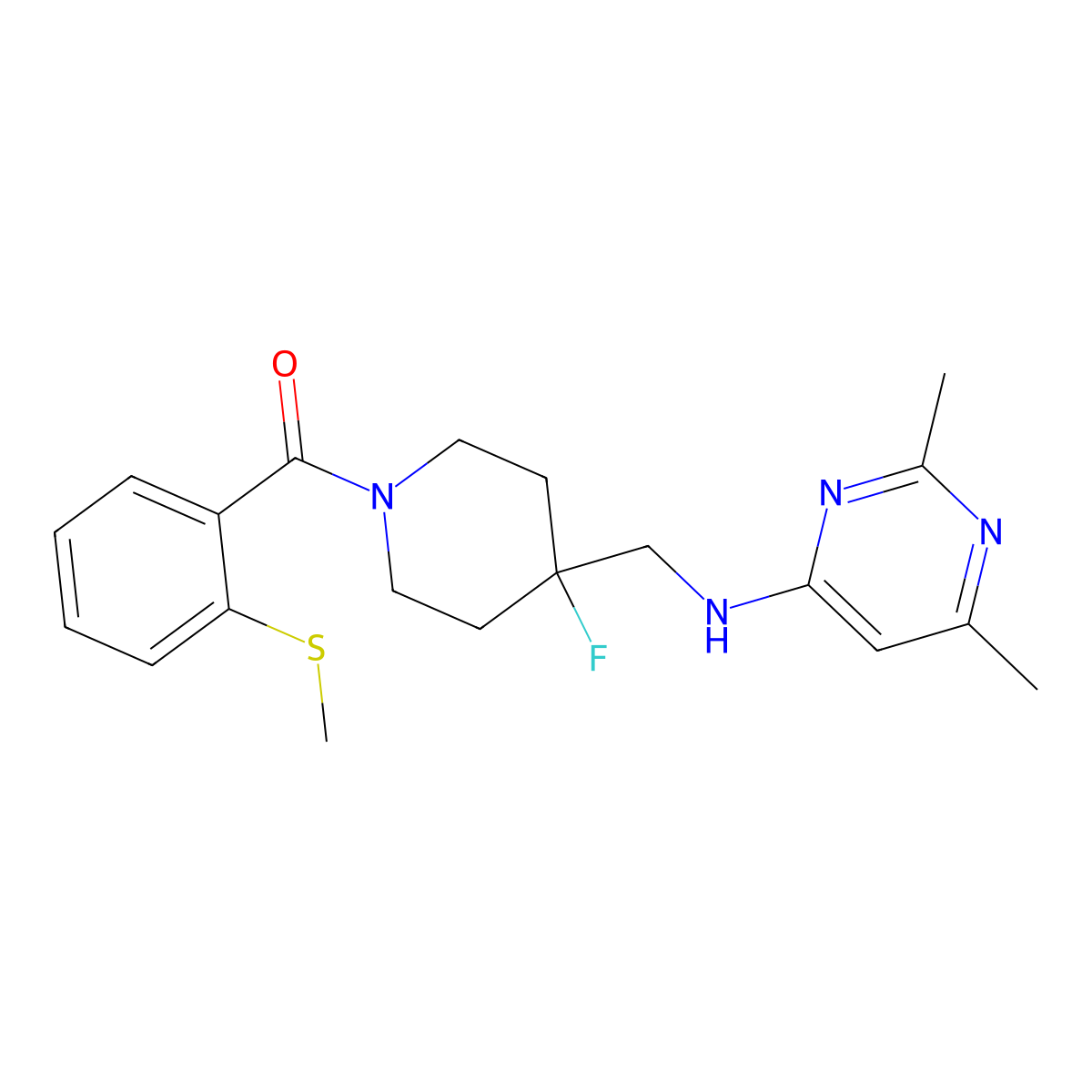 [4-[[(2,6-Dimethylpyrimidin-4-yl)amino]methyl]-4-fluoropiperidin-1-yl]-(2-methylsulfanylphenyl)methanone molecular structure, CAS 2948458-44-2