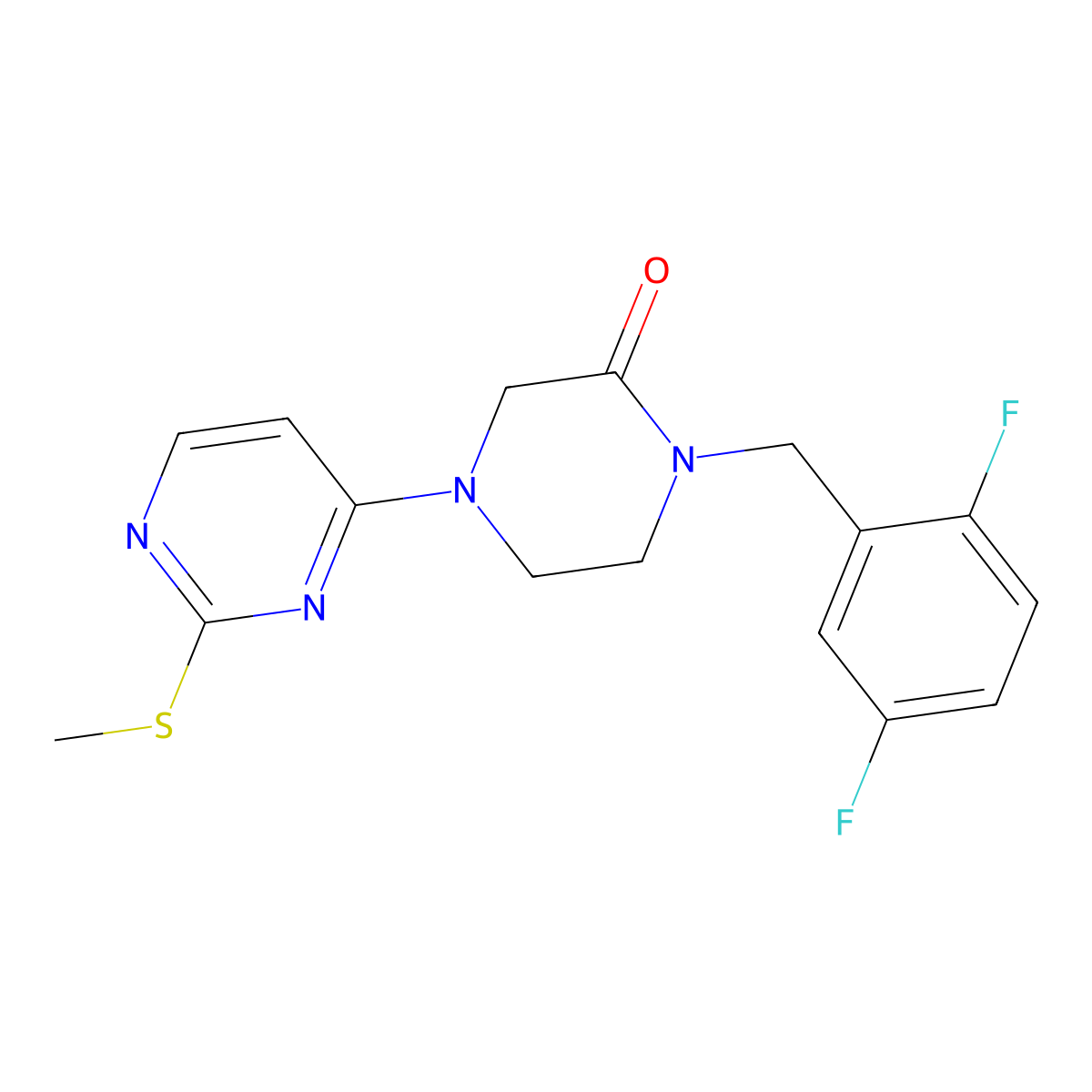 1-[(2,5-Difluorophenyl)methyl]-4-(2-methylsulfanylpyrimidin-4-yl)piperazin-2-one molecular structure, CAS 2948469-12-1