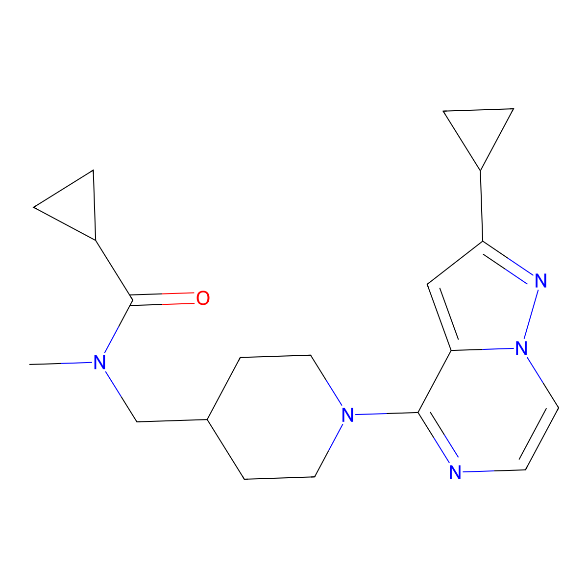 N-[(1-{2-cyclopropylpyrazolo[1,5-a]pyrazin-4-yl}piperidin-4-yl)methyl]-N-methylcyclopropanecarboxamide molecular structure, CAS 2948470-47-9