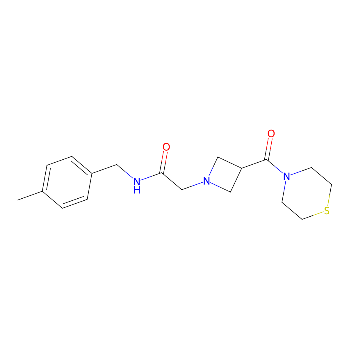 N-[(4-methylphenyl)methyl]-2-[3-(thiomorpholine-4-carbonyl)azetidin-1-yl]acetamide molecular structure, CAS 2948472-04-4