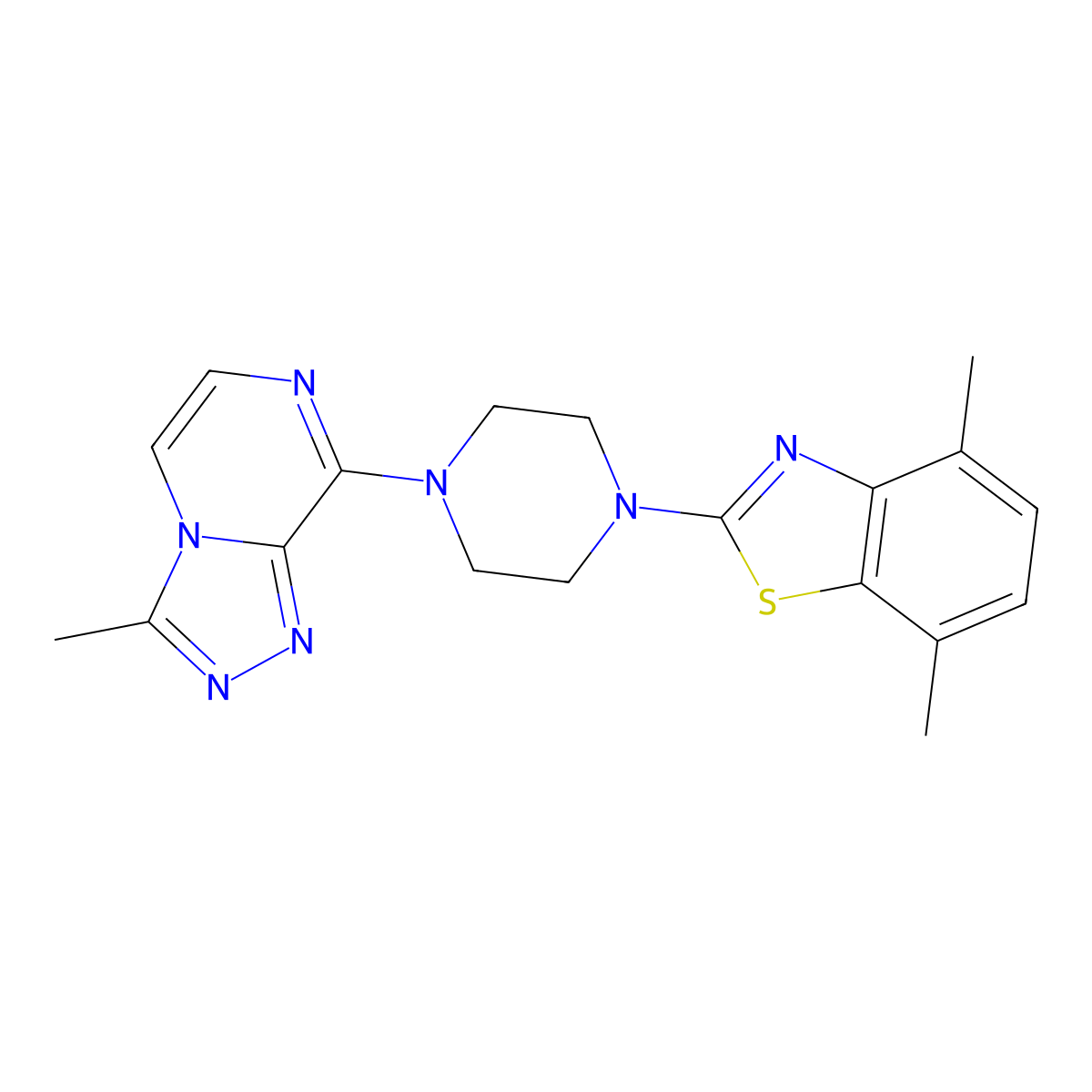 4,7-Dimethyl-2-[4-(3-methyl-[1,2,4]triazolo[4,3-a]pyrazin-8-yl)piperazin-1-yl]-1,3-benzothiazole molecular structure, CAS 2948474-15-3