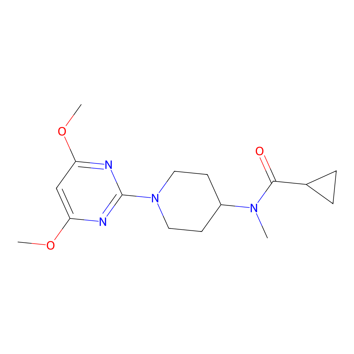 N-[1-(4,6-dimethoxypyrimidin-2-yl)piperidin-4-yl]-N-methylcyclopropanecarboxamide molecular structure, CAS 2948475-93-0