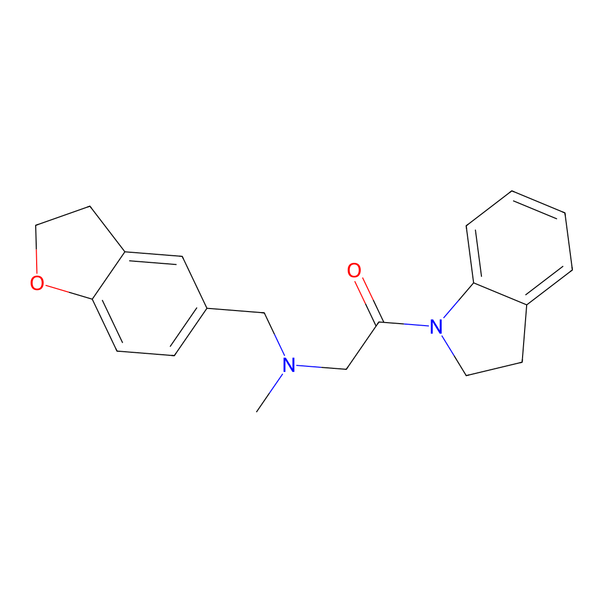 2-(2,3-Dihydro-1-benzofuran-5-ylmethyl-methylamino)-1-(2,3-dihydroindol-1-yl)ethanone molecular structure, CAS 2948478-74-6