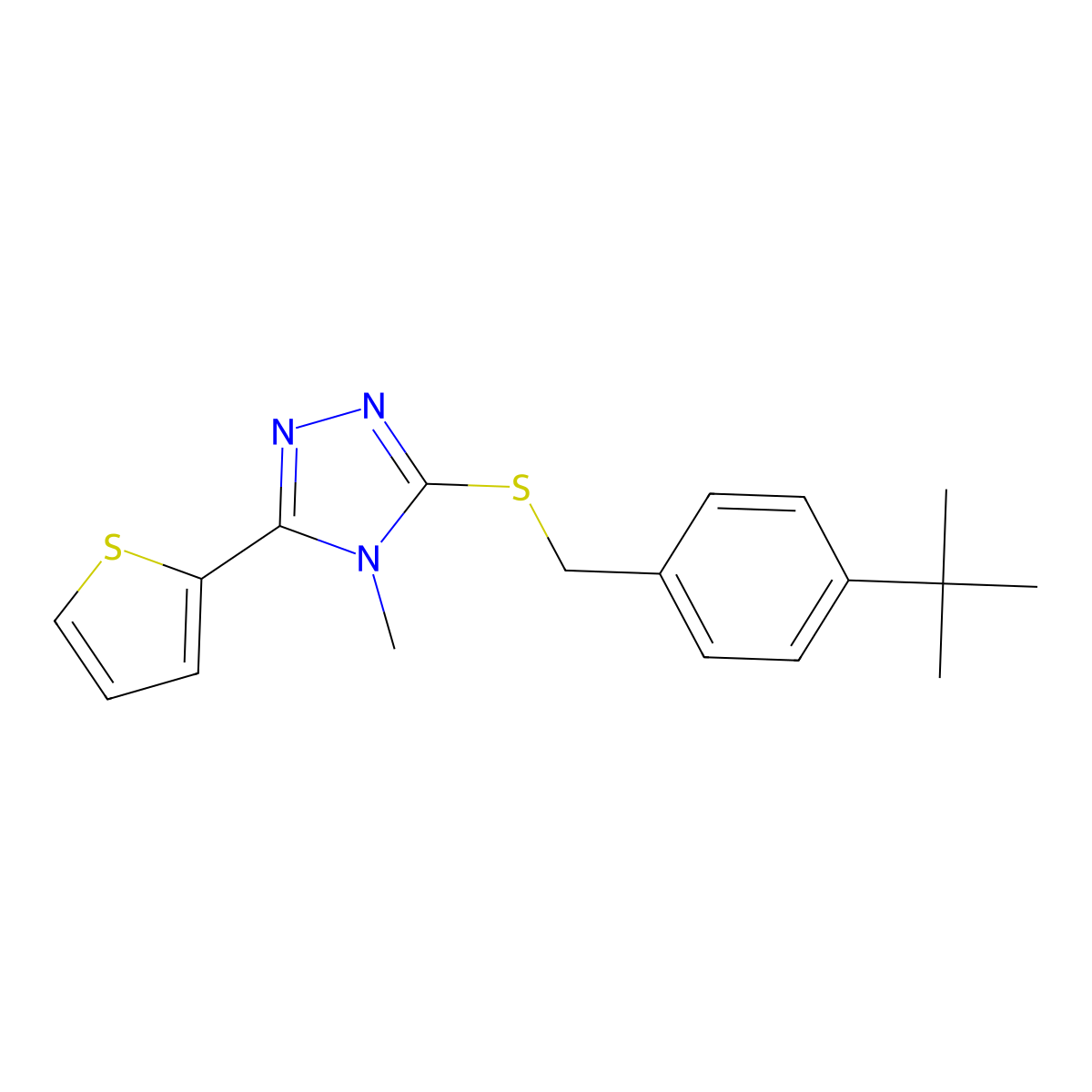 3-[(4-Tert-butylphenyl)methylsulfanyl]-4-methyl-5-thiophen-2-yl-1,2,4-triazole molecular structure, CAS 294848-69-4
