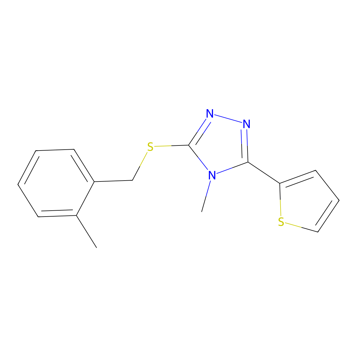 4-methyl-3-{[(2-methylphenyl)methyl]sulfanyl}-5-(thiophen-2-yl)-4H-1,2,4-triazole molecular structure, CAS 294848-72-9