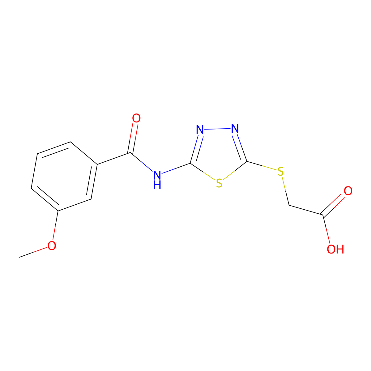 2-({5-[(3-Methoxybenzoyl)amino]-1,3,4-thiadiazol-2-yl}sulfanyl)acetic acid molecular structure, CAS 294848-75-2