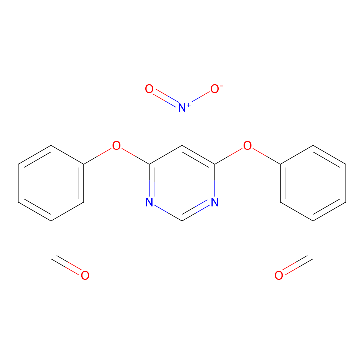 3-{[6-(5-Formyl-2-methylphenoxy)-5-nitro-4-pyrimidinyl]oxy}-4-methylbenzenecarbaldehyde molecular structure, CAS 294848-93-4