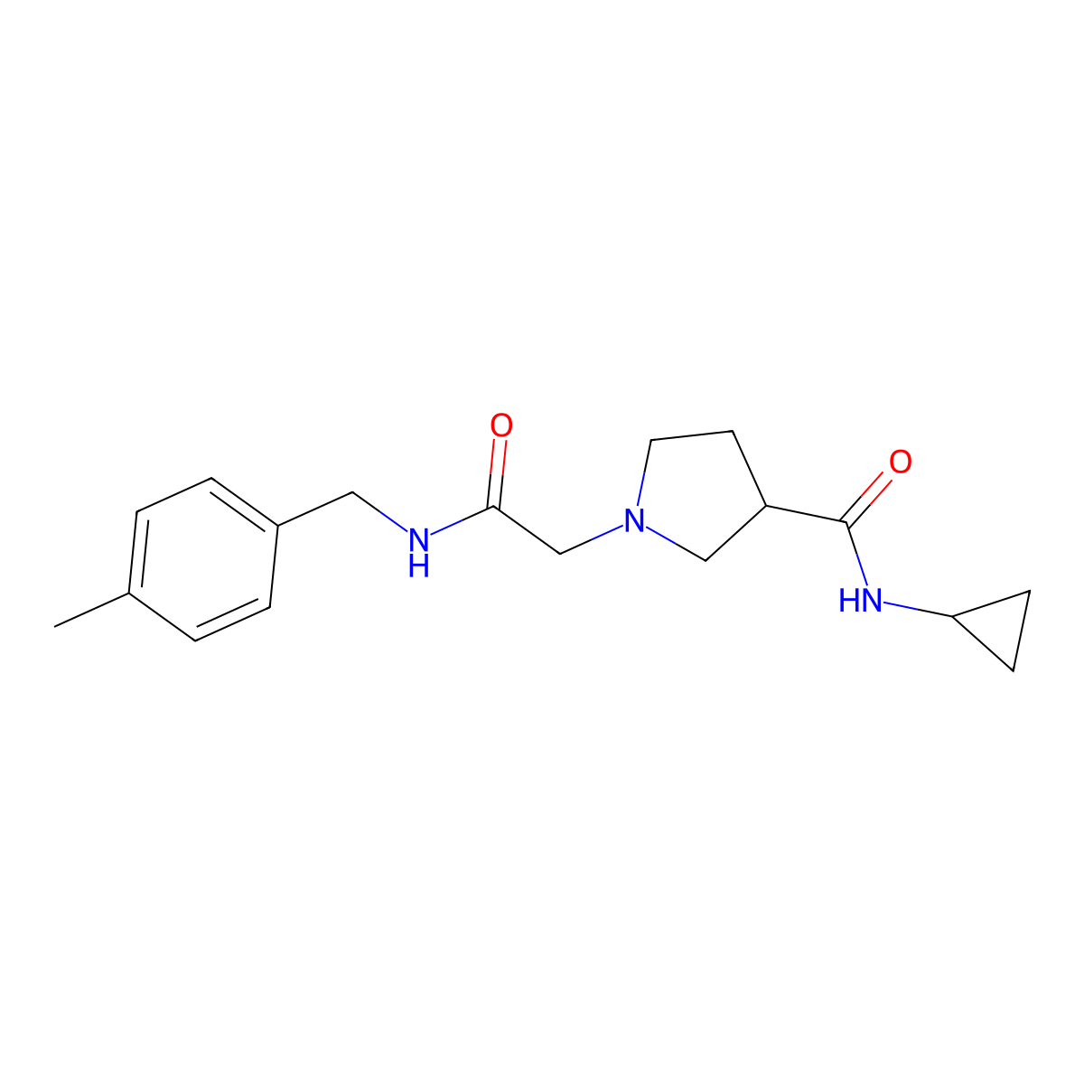 N-cyclopropyl-1-({[(4-methylphenyl)methyl]carbamoyl}methyl)pyrrolidine-3-carboxamide molecular structure, CAS 2948480-94-0