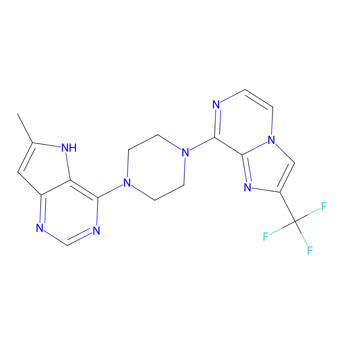 1-{6-methyl-5H-pyrrolo[3,2-d]pyrimidin-4-yl}-4-[2-(trifluoromethyl)imidazo[1,2-a]pyrazin-8-yl]piperazine molecular structure, CAS 2948483-61-0