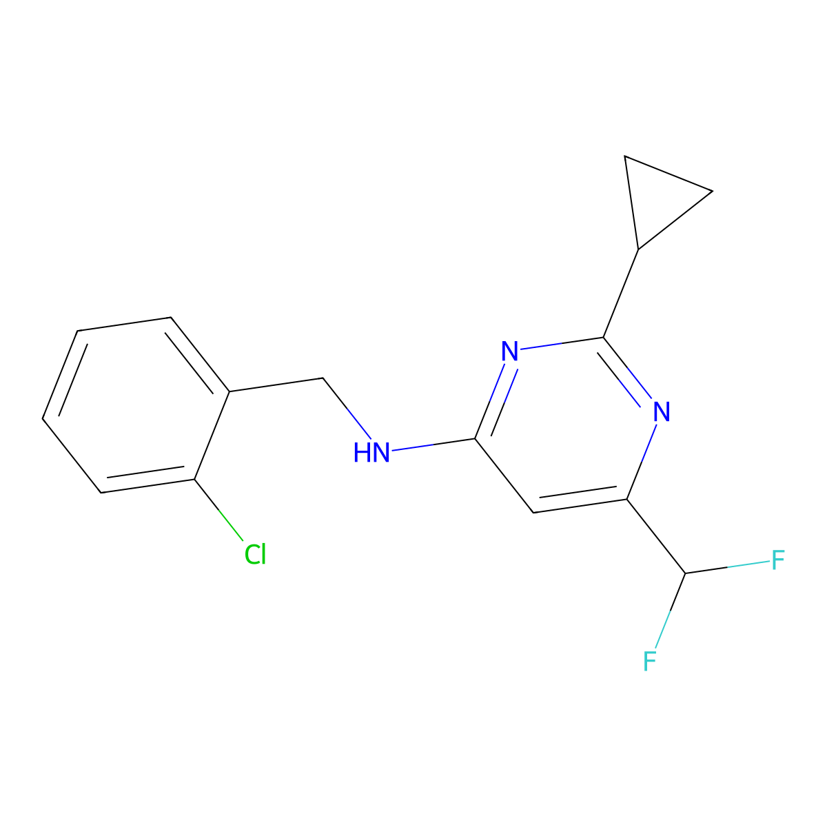 N-[(2-chlorophenyl)methyl]-2-cyclopropyl-6-(difluoromethyl)pyrimidin-4-amine molecular structure, CAS 2948484-08-8