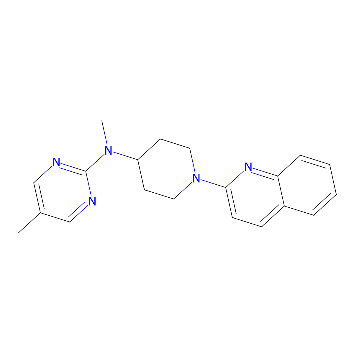 N,5-dimethyl-N-(1-quinolin-2-ylpiperidin-4-yl)pyrimidin-2-amine molecular structure, CAS 2948484-24-8