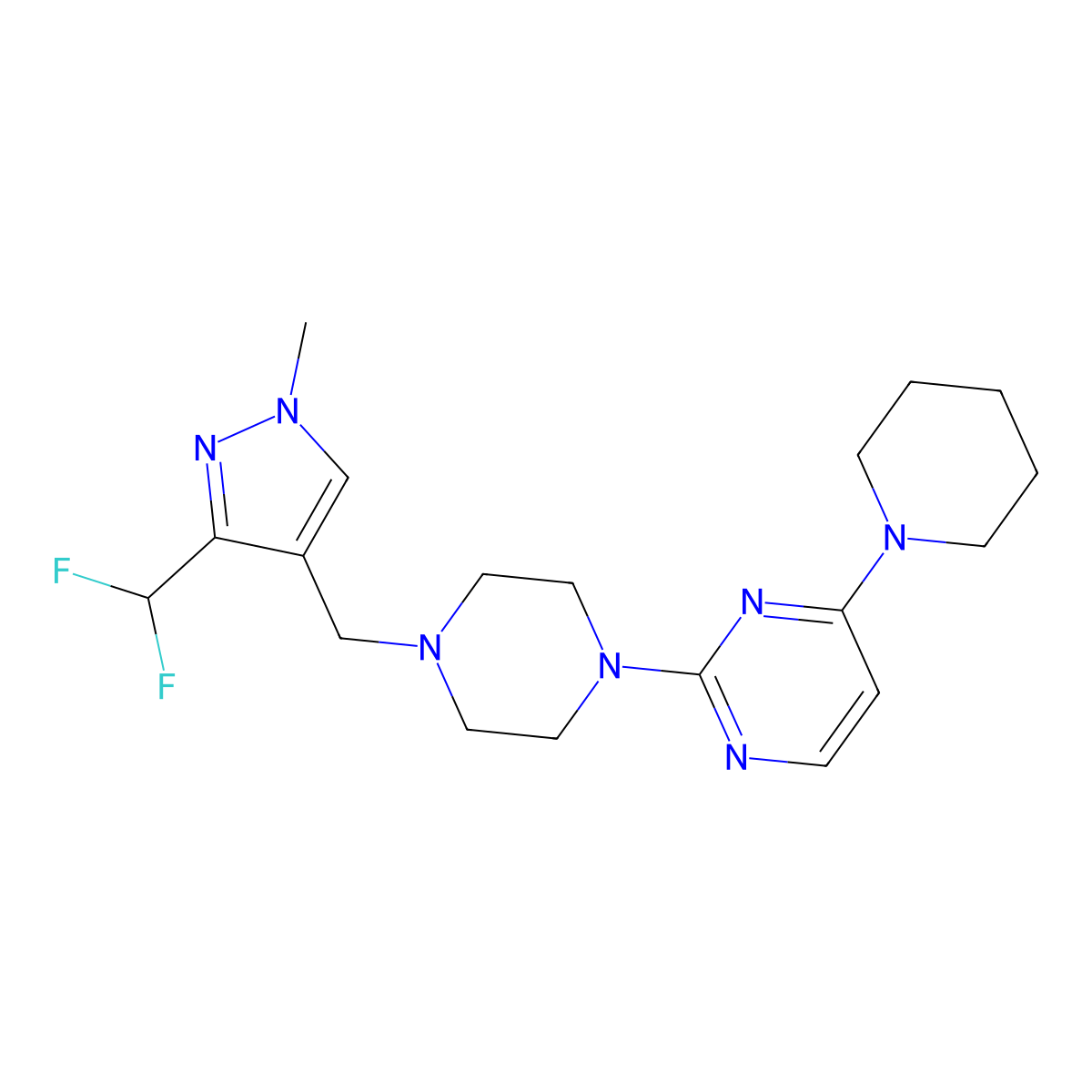 2-[4-[[3-(Difluoromethyl)-1-methylpyrazol-4-yl]methyl]piperazin-1-yl]-4-piperidin-1-ylpyrimidine molecular structure, CAS 2948484-41-9