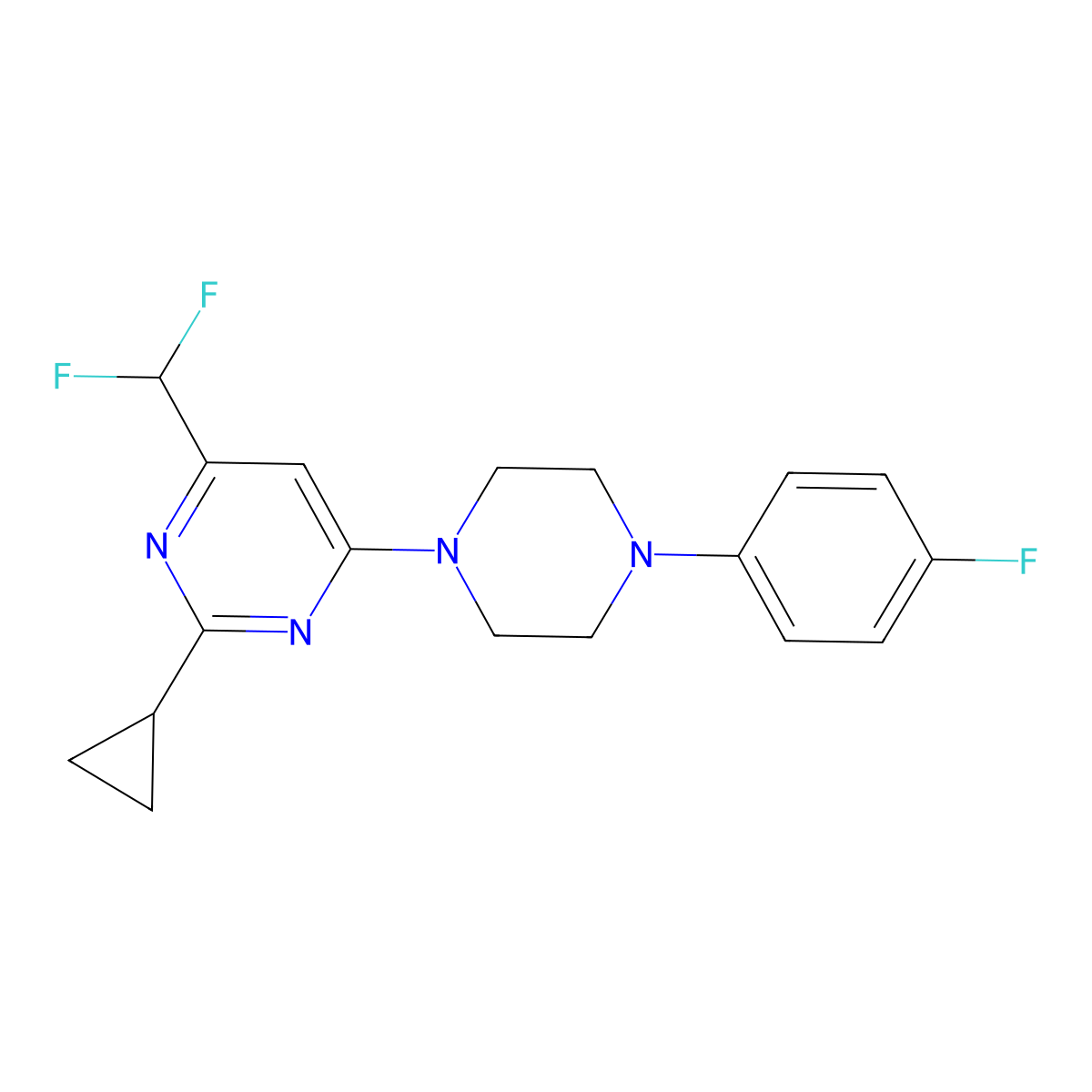 2-Cyclopropyl-4-(difluoromethyl)-6-[4-(4-fluorophenyl)piperazin-1-yl]pyrimidine molecular structure, CAS 2948487-68-9