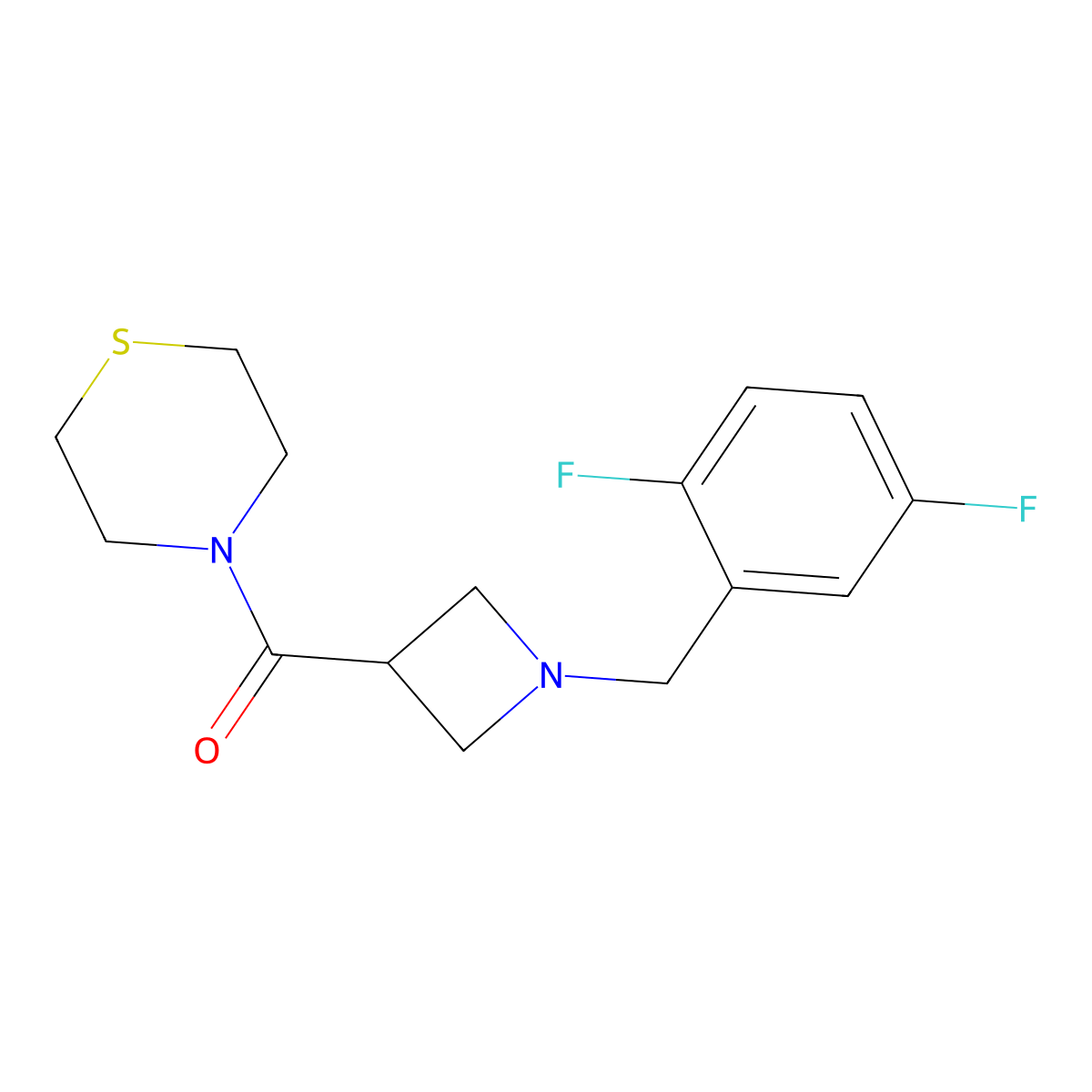 4-{1-[(2,5-Difluorophenyl)methyl]azetidine-3-carbonyl}thiomorpholine molecular structure, CAS 2948489-50-5