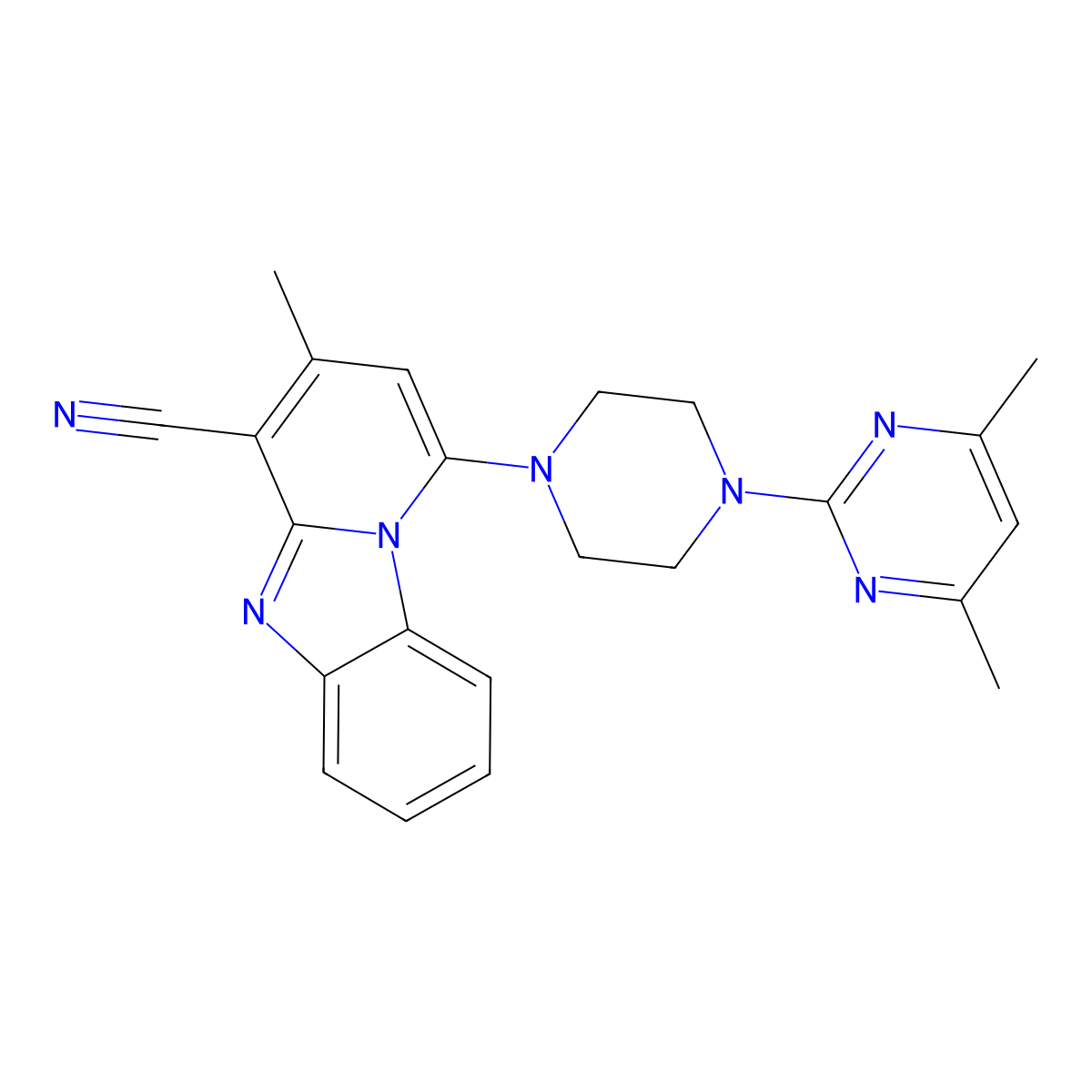 1-[4-(4,6-Dimethylpyrimidin-2-yl)piperazin-1-yl]-3-methylpyrido[1,2-a]benzimidazole-4-carbonitrile molecular structure, CAS 294849-79-9