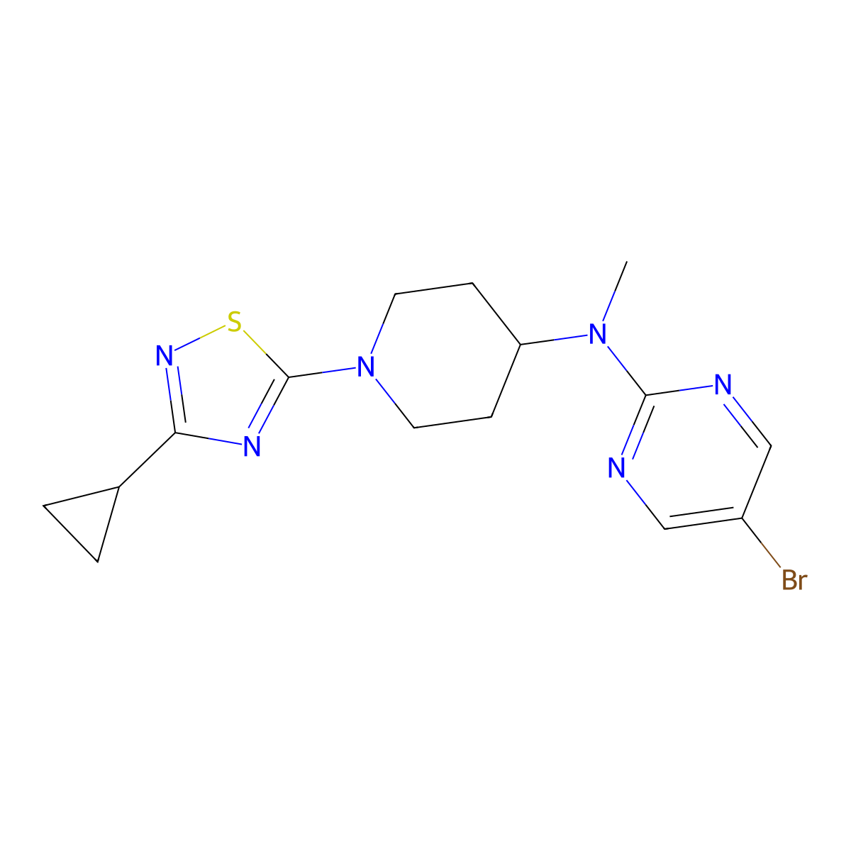5-bromo-N-[1-(3-cyclopropyl-1,2,4-thiadiazol-5-yl)piperidin-4-yl]-N-methylpyrimidin-2-amine molecular structure, CAS 2948494-65-1