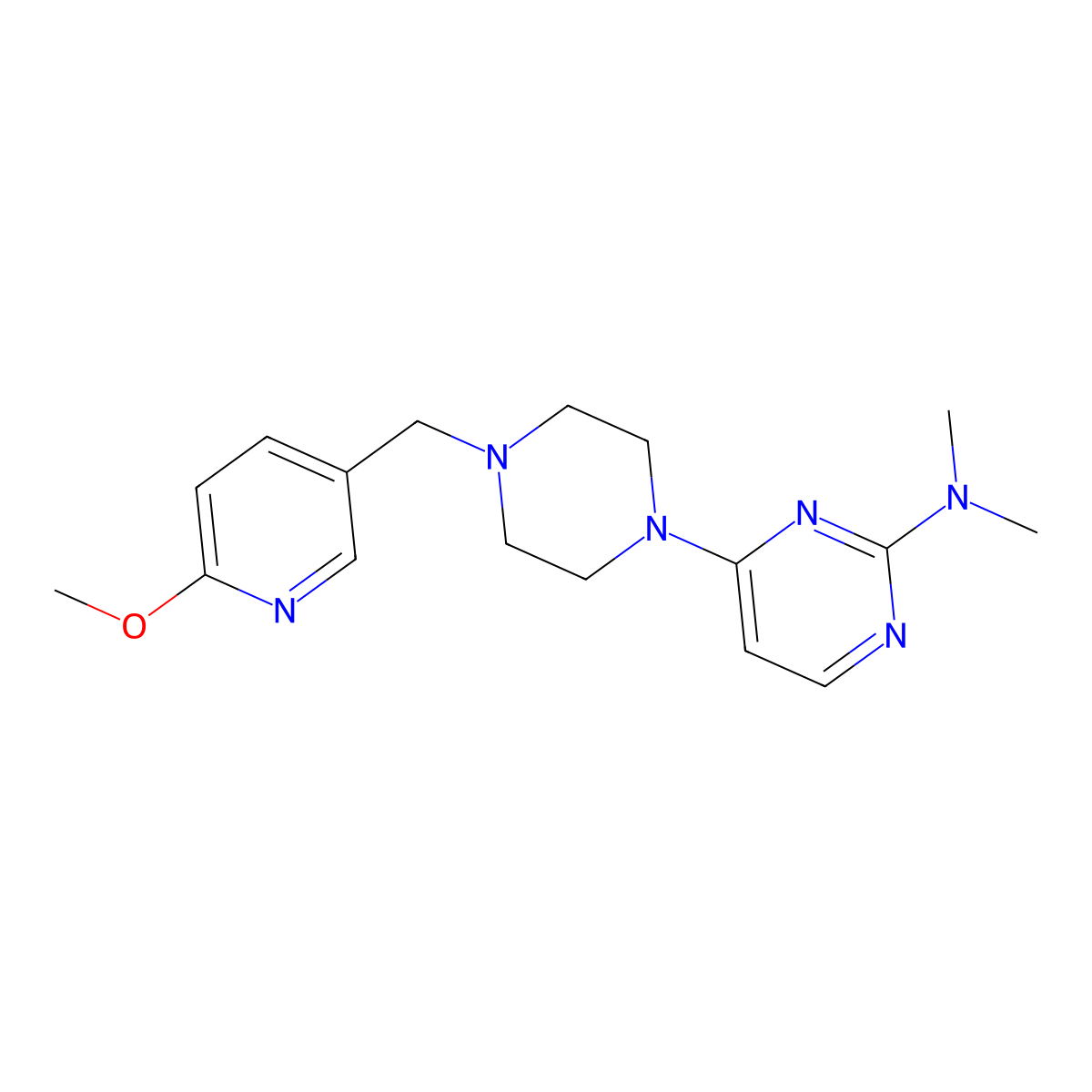 4-[4-[(6-methoxypyridin-3-yl)methyl]piperazin-1-yl]-N,N-dimethylpyrimidin-2-amine molecular structure, CAS 2948498-16-4