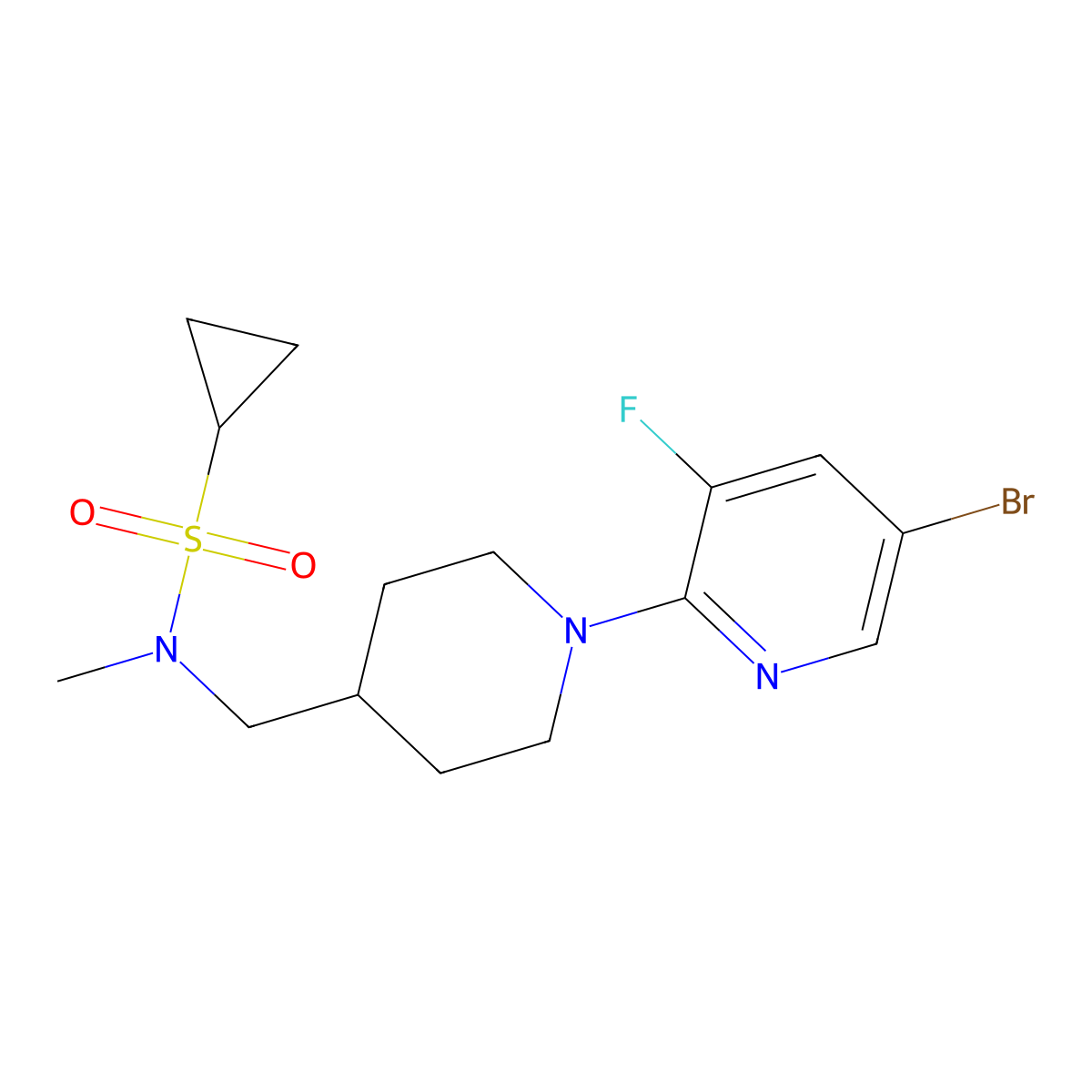 N-[[1-(5-bromo-3-fluoropyridin-2-yl)piperidin-4-yl]methyl]-N-methylcyclopropanesulfonamide molecular structure, CAS 2948500-83-0