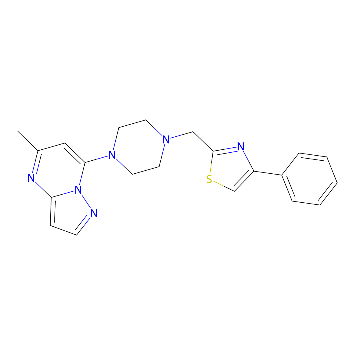 2-[[4-(5-Methylpyrazolo[1,5-a]pyrimidin-7-yl)piperazin-1-yl]methyl]-4-phenyl-1,3-thiazole molecular structure, CAS 2948506-72-5