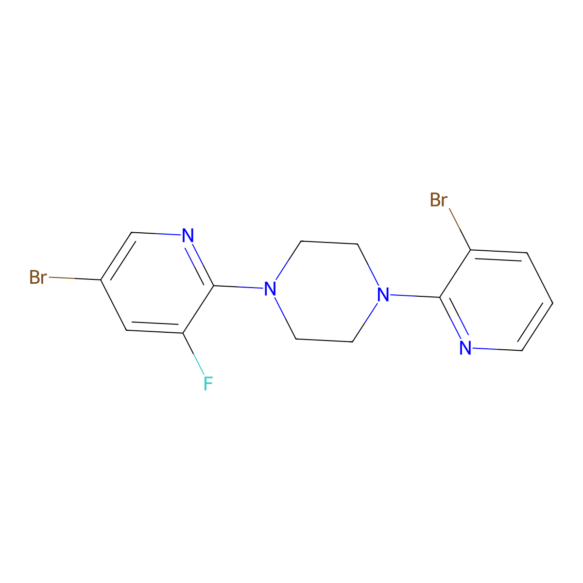 1-(5-Bromo-3-fluoropyridin-2-yl)-4-(3-bromopyridin-2-yl)piperazine molecular structure, CAS 2948506-99-6