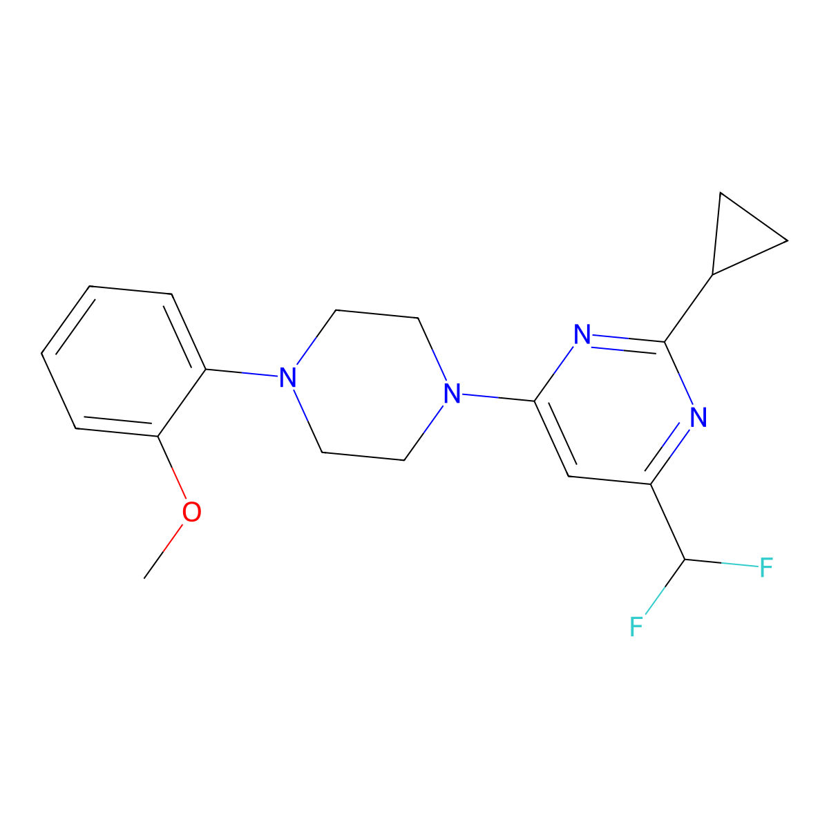 2-Cyclopropyl-4-(difluoromethyl)-6-[4-(2-methoxyphenyl)piperazin-1-yl]pyrimidine molecular structure, CAS 2948507-01-3