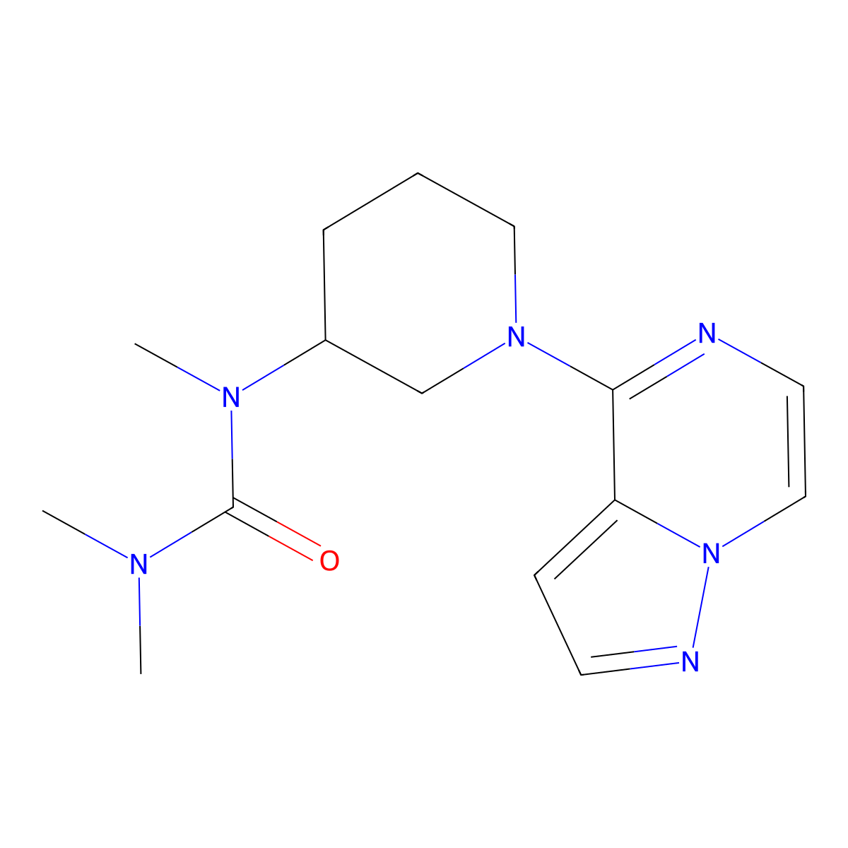 1,1,3-Trimethyl-3-(1-pyrazolo[1,5-a]pyrazin-4-ylpiperidin-3-yl)urea molecular structure, CAS 2948507-42-2