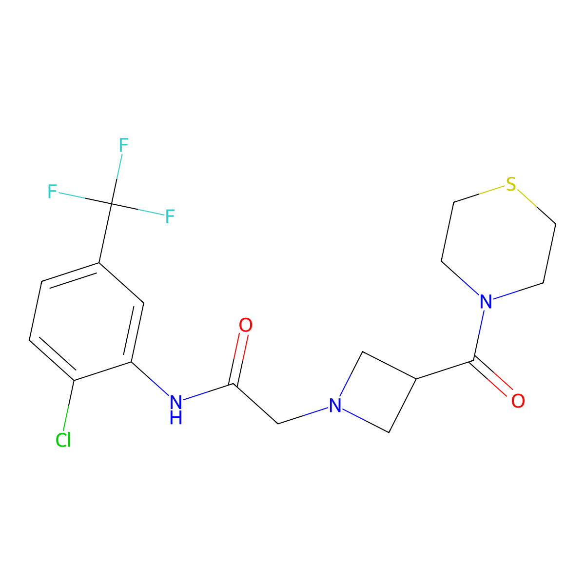 N-[2-chloro-5-(trifluoromethyl)phenyl]2-[3-(thiomorpholine-4-carbonyl)azetidin-1-yl]acetamide molecular structure, CAS 2948511-49-5