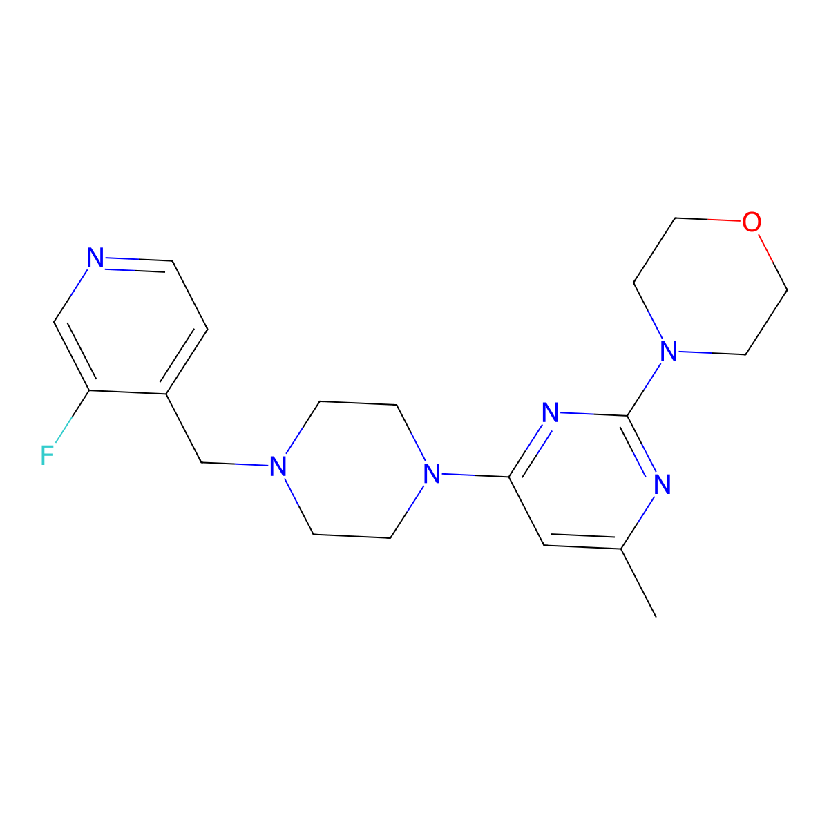 4-[4-[4-[(3-Fluoropyridin-4-yl)methyl]piperazin-1-yl]6-methylpyrimidin-2-yl]morpholine molecular structure, CAS 2948515-59-9
