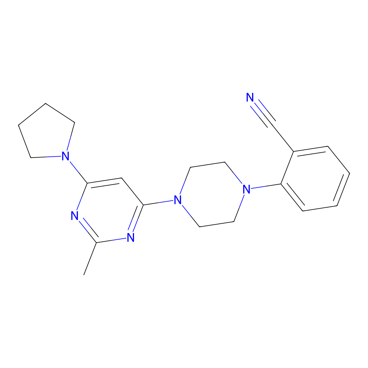2-[4-(2-Methyl-6-pyrrolidin-1-ylpyrimidin-4-yl)piperazin-1-yl]benzonitrile molecular structure, CAS 2948516-55-8