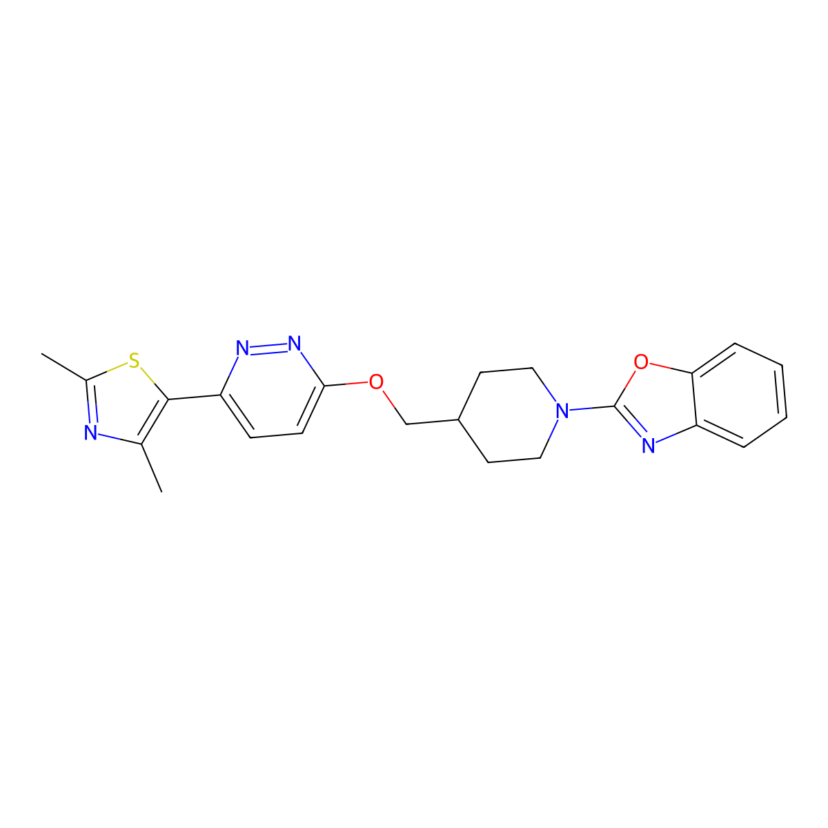 2-[4-[[6-(2,4-Dimethyl-1,3-thiazol-5-yl)pyridazin-3-yl]oxymethyl]piperidin-1-yl]-1,3-benzoxazole molecular structure, CAS 2948519-10-4