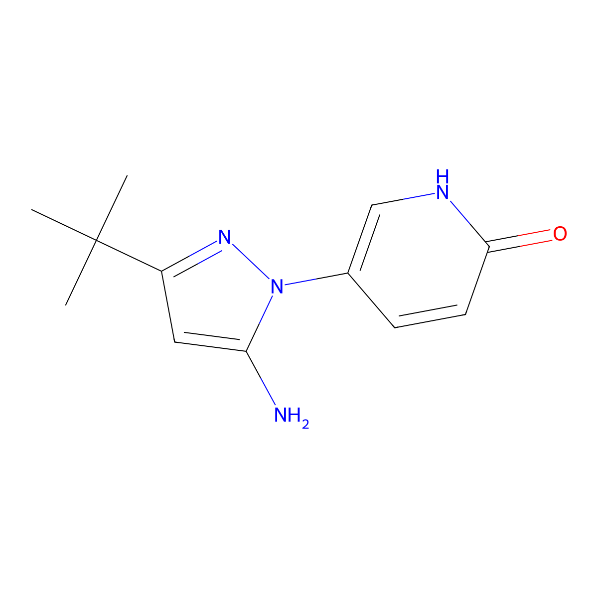 5-(5-Amino-3-(tert-butyl)-1H-pyrazol-1-yl)pyridin-2(1H)-one molecular structure, CAS 294852-54-3