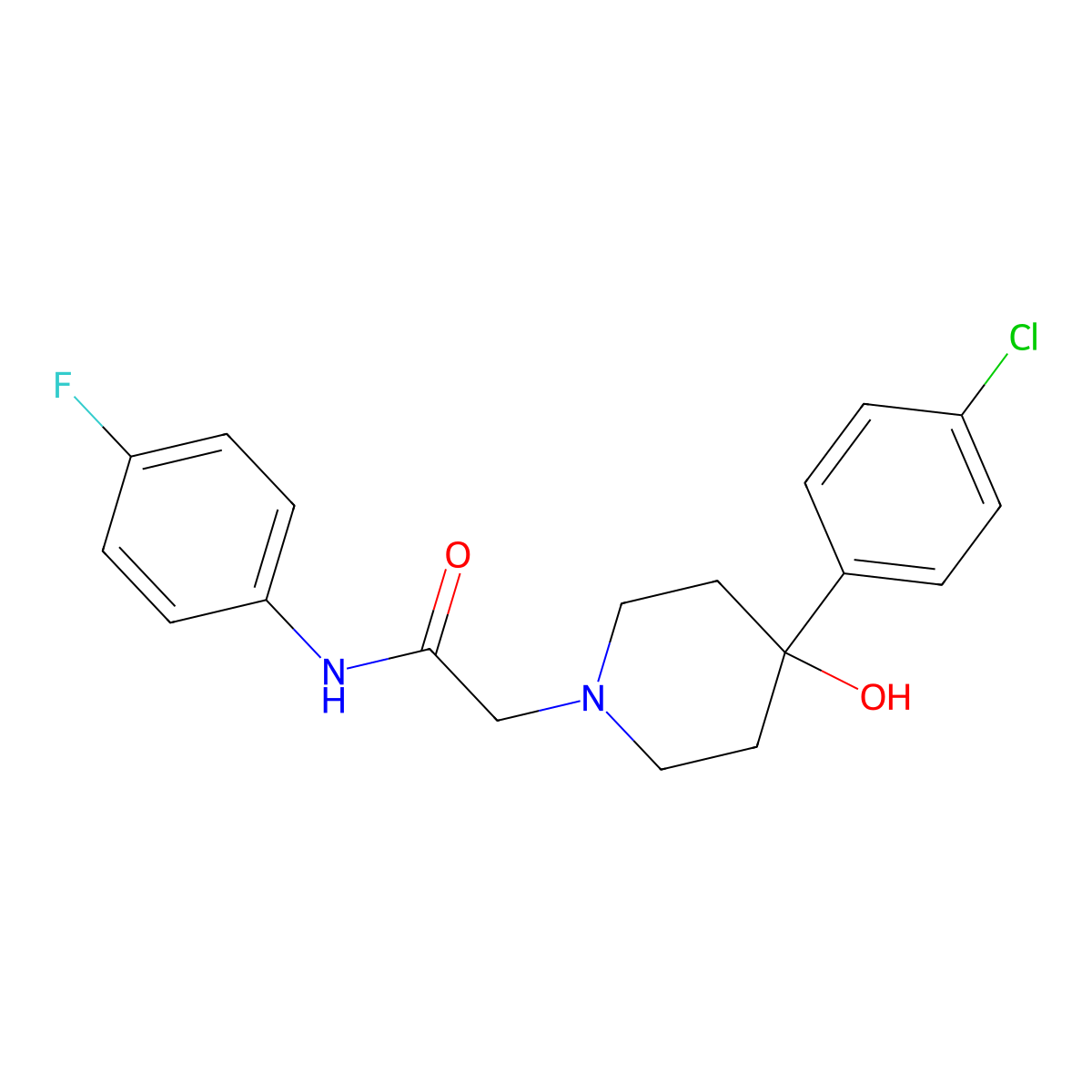 2-[4-(4-chlorophenyl)-4-hydroxypiperidin-1-yl]-N-(4-fluorophenyl)acetamide molecular structure, CAS 2948527-72-6