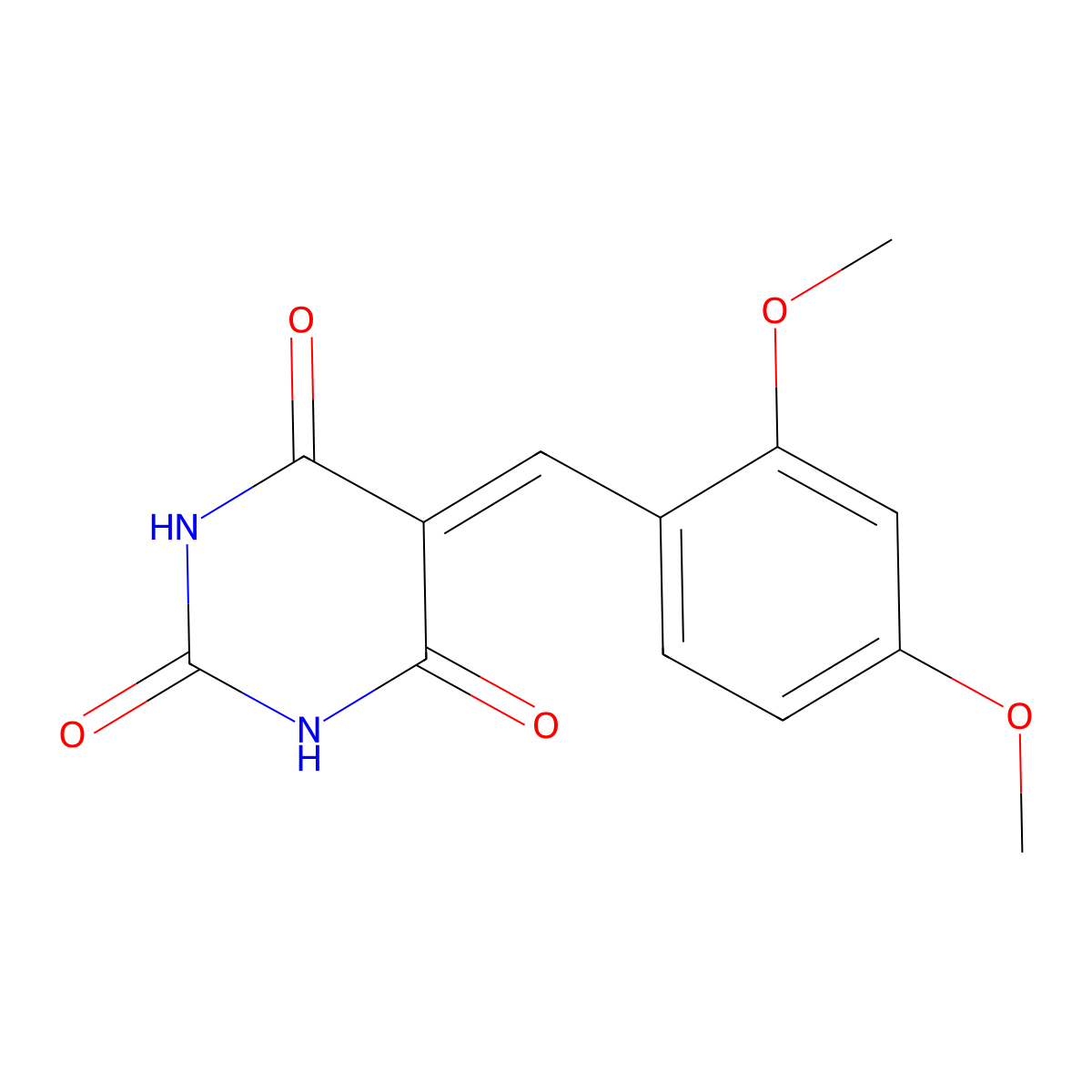 5-(2,4-dimethoxybenzylidene)pyrimidine-2,4,6(1H,3H,5H)-trione molecular structure, CAS 294853-18-2