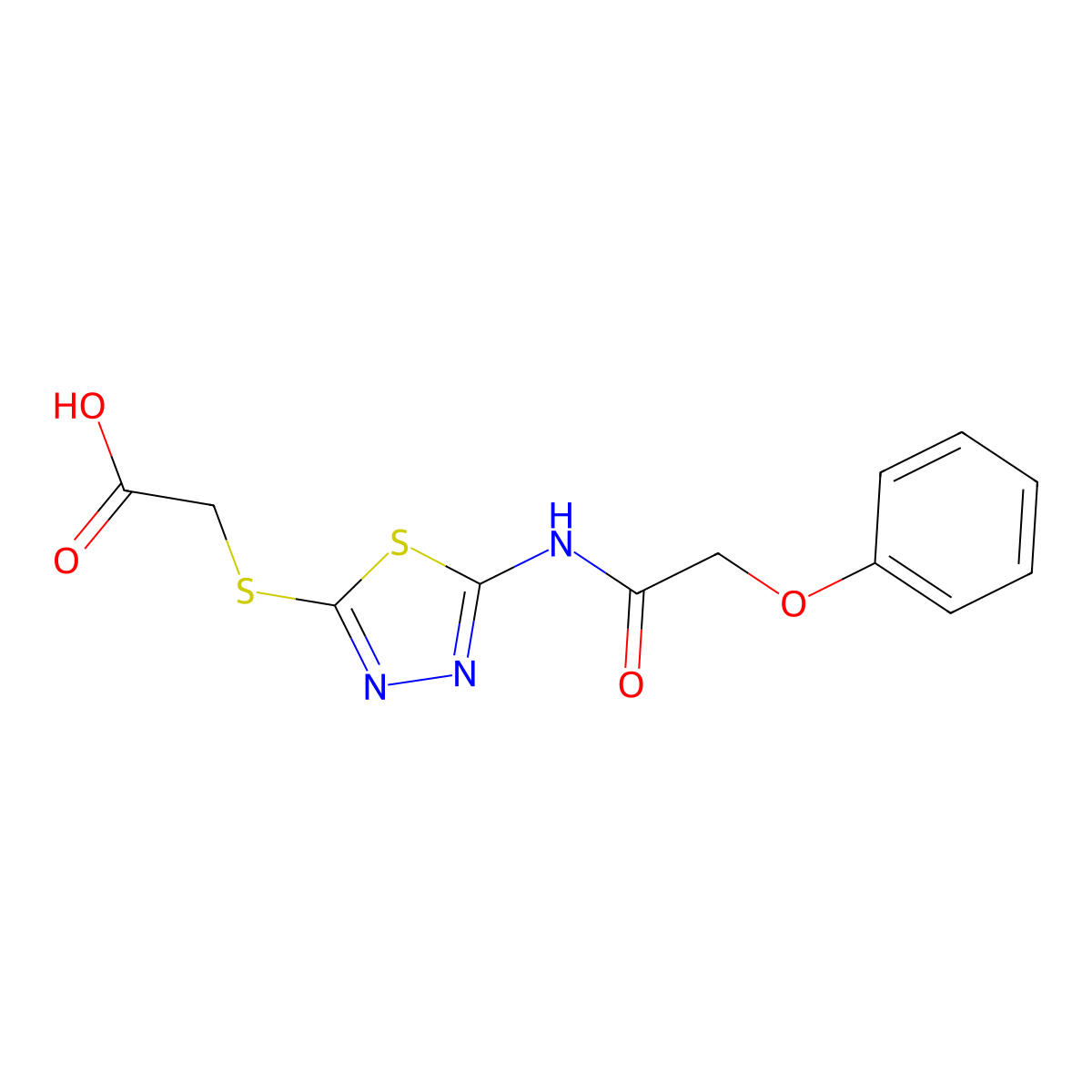 2-({5-[(2-Phenoxyacetyl)amino]-1,3,4-thiadiazol-2-yl}sulfanyl)acetic acid molecular structure, CAS 294853-26-2